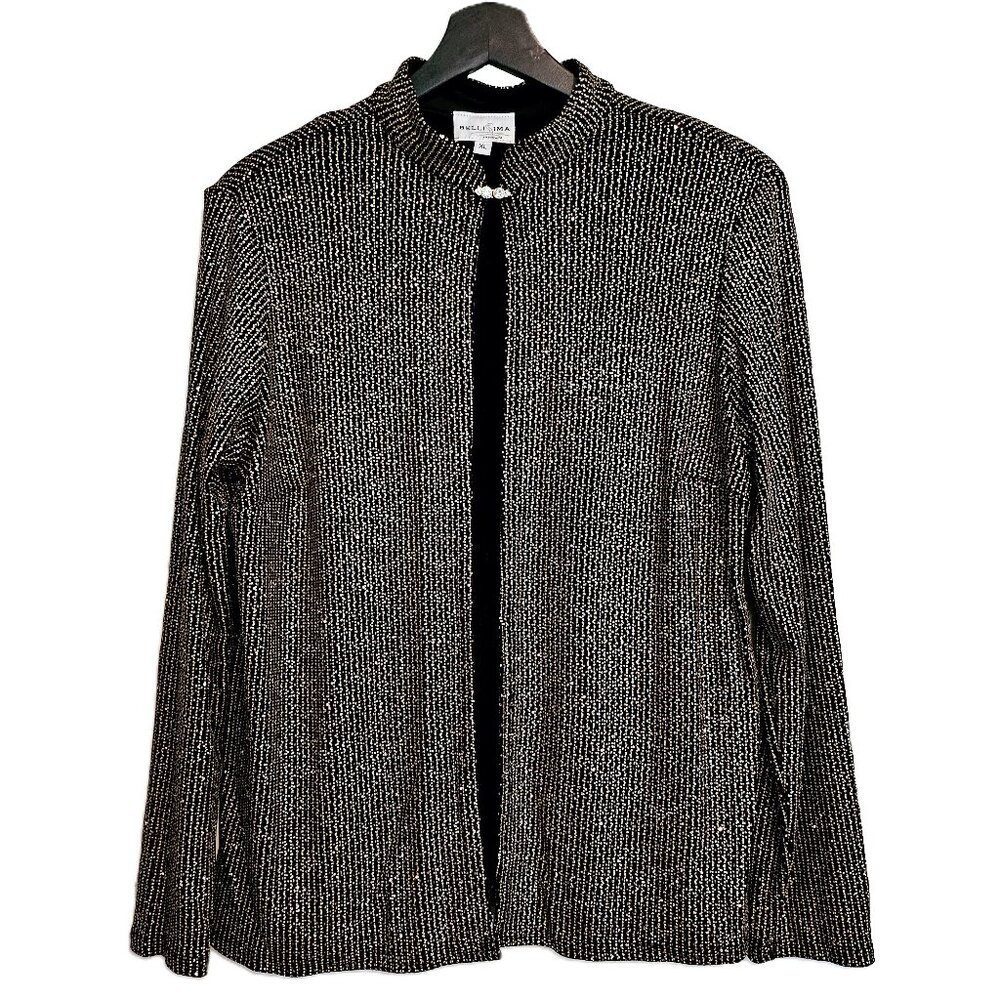 BELLISSIMA Black & Gold Long Sleeve Metallic Sparkle Knit Evening Jacket Size XL